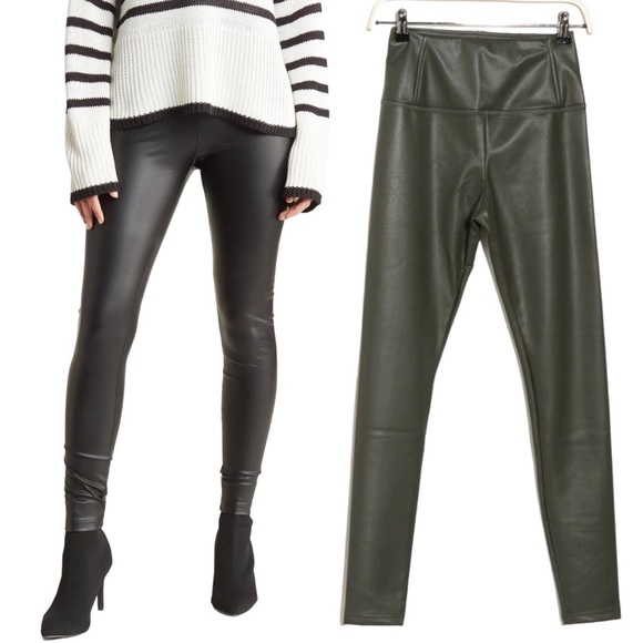 NWT RDI Faux Leather High Waist Leggings in Olive Color - Medium - Picture 1 of 4